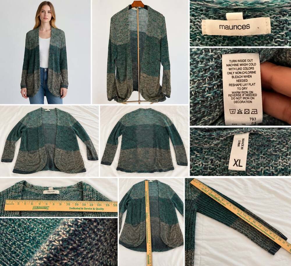 Maurices Open Front Cardigan Size XL Green Multicolored Knit Sweater